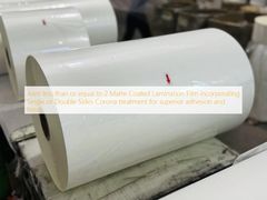 Film de lamination à revêtement mat, sans joint, inférieur ou égal à 2, intégrant un traitement corona simple ou double face pour une adhérence et une finition supérieures